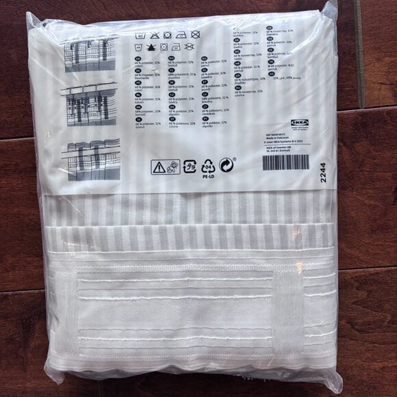 Ikea Bymott Curtains 47"x 98" NEW striped light grey and white neutral - Picture 3 of 7